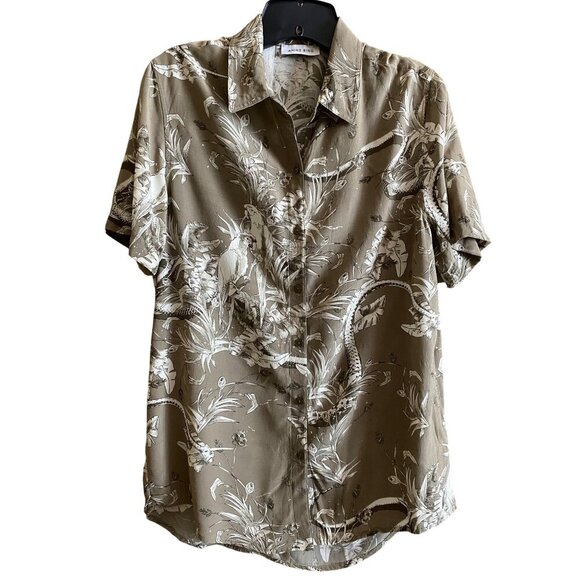 Anine Bing Bruni Tropical Print Shirt Sz XS Short Sleeve Button Down Green White - Picture 1 of 8